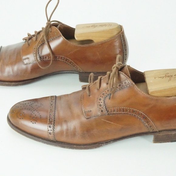 Polo by Ralph Lauren Light Brown Brogue Cap Toe Leather Mens Dress shoes Sz 8B - Picture 5 of 9